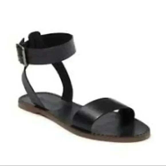 Madewell The Boardwalk Leather Ankle-Strap Black Sandal Sz 6.5 - Picture 1 of 7
